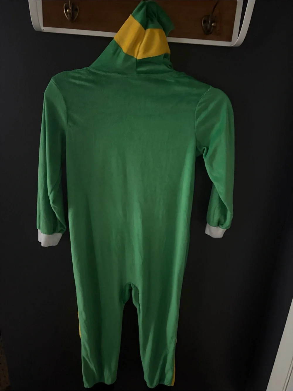ELF Green and Yellow Hooded Elf Jumpsuit Costume with Printed Belt NWOT